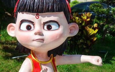 電影院商場玻璃鋼卡通動(dòng)漫人物哪吒雕塑