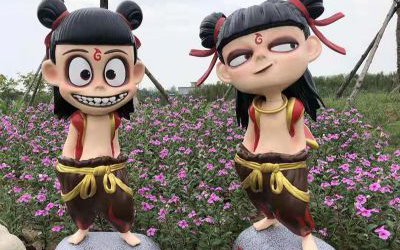 公園廣場玻璃鋼彩繪哪吒卡通動(dòng)漫人物雕塑